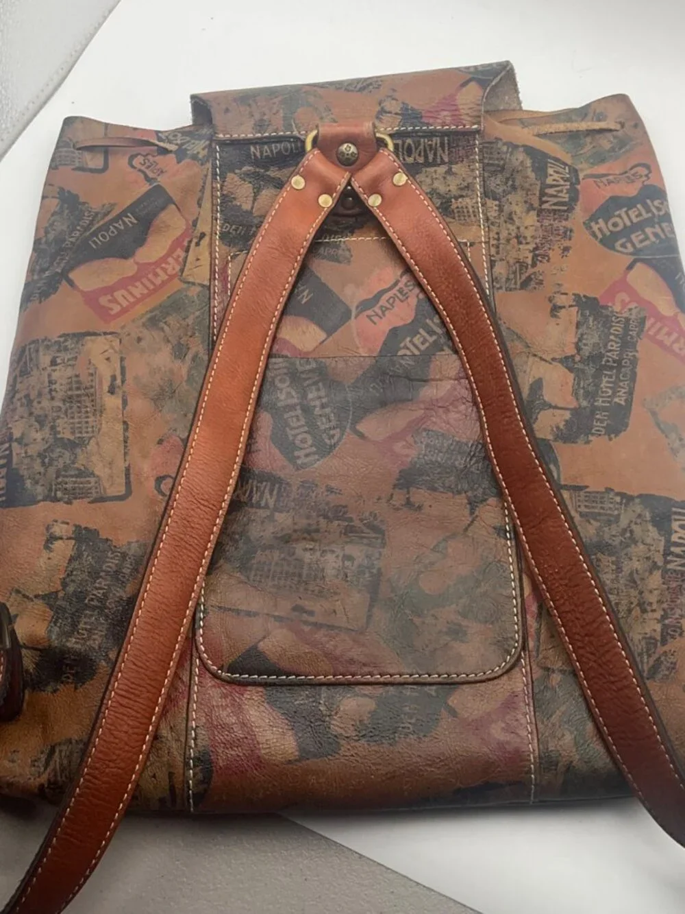 Patricia Nash Atrani Leather Travel Print Bucket Backpack Retro Patina Boho